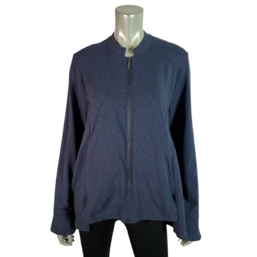 Soft Surroundings Kajal Jacket Large French Terry Full Zip Pockets Stretch Blue